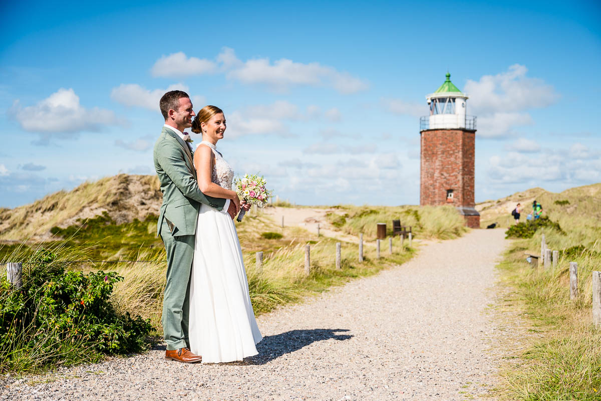 Hochzeitsfotograf Sylt Brautpaarportrait Kampen Leuchtturm